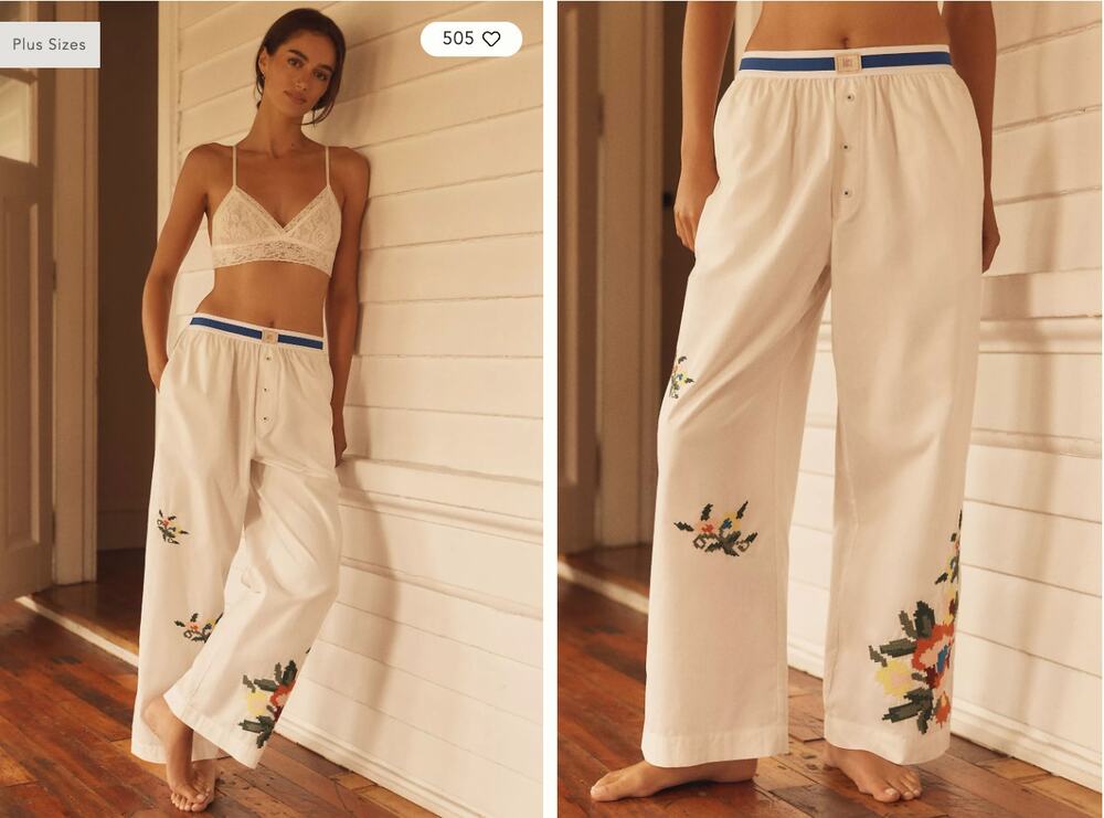 NWOT Anthropologie The Wren Embroidered Boxer Pants by LyreBird | Size XL
